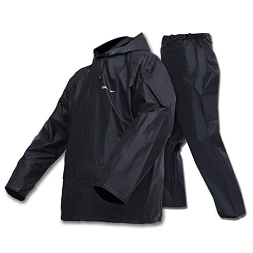 Waterproof Jacket and Trouser Suit Set for Men/Women, Ultra-Lite Waterproof Raincoat Windproof Hooded Rainsuit Rain Gear(Black X-Large) — view 2