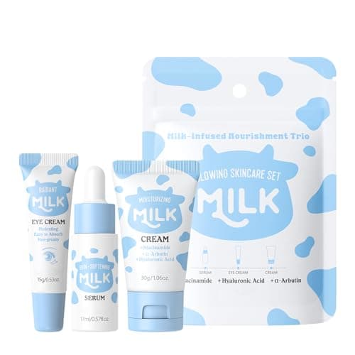 Milk Skin Care Sets & Kits, Milk Skincare Set for Love, Valentine's Day Gifts, Facial Kits for Women,3PCS Travel Skincare Set, Gifts for Women with Serum, Eye Cream, Moisturiser