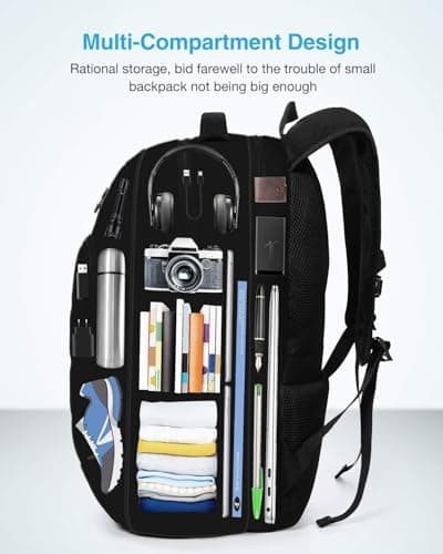HOMIEE Travel Laptop Backpack Mens,17.3 Inch Laptop Rucksack,Womens Large Daypack Anti-Theft Business Work Computer Bag with USB Charging Port 38L Waterproof College School Bag Black — view 4