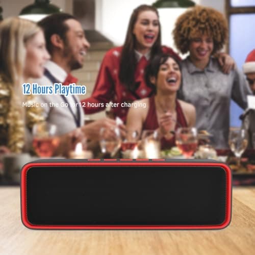 Kolaura Portable Wireless Speaker, Bluetooth 5.0 Speaker with 3D Stereo HiFi Bass, 1500mAh Battery, 12 Hour Playtime (Red - 2 Pack) — view 4