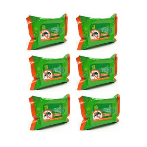 Xppel Mosquito & Insect Repellent Wipes | Tropical Formula, Up to 4 Hours Protection | DEET-Free, 75 Wipes Total | Pack of 6 x 25 | Travel & Outdoor Use