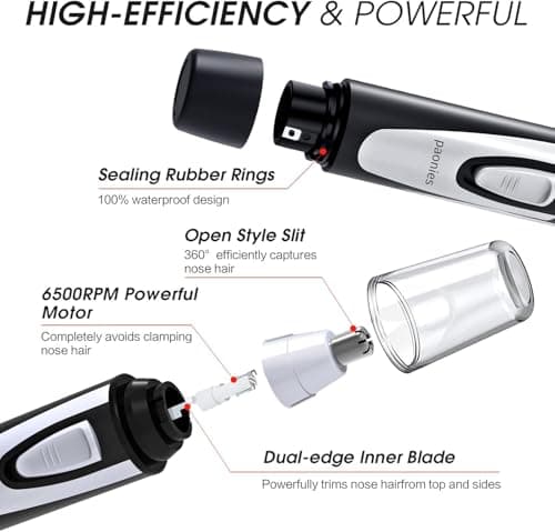 Paonies Nose Hair Trimmer for Men and Women, 2026 Professional Painless Ear and Nose Hair Trimmer Clipper, Battery-Operated Facial Hair Removal with IPX7 Waterproof, Dual Edge Blades, Easy to Clean — view 4