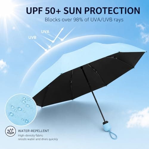 Mini Folding Umbrella with Case, Pocket Sized Lightweight Portable Umbrella, Light Compact Rain Umbrella for Travel Outdoor Daily Use, Small Sun Rain Pocket Umbrella for Girls and Women men (Blue) — view 4