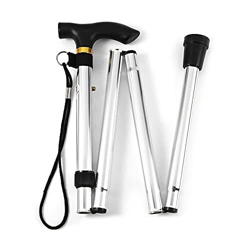 PLASTIFIC Walking Stick, Easy Adjustable Height Folding Extendable Walking Cane, Lightweight Flexible and Durable Walking Aid Mobility Aid Collapsible Walking Stick (Silver) — view 4