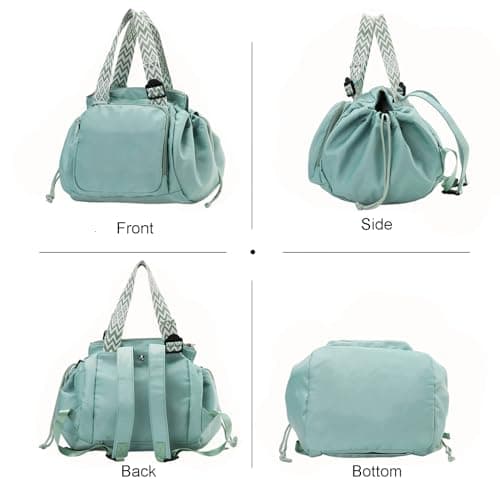 Fashowlife Multi-Function Tote Bag Large Capacity– Versatile Nylon Lightweight Backpack with 15 Pockets for Car Travel, Mint Green, One Size — view 3
