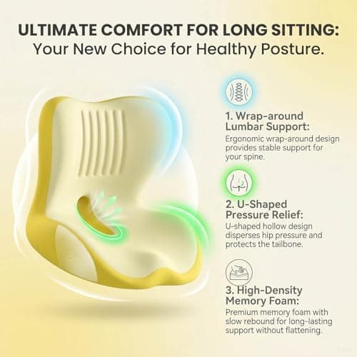 Ergonomic Seat Cushion with Lumbar Support - High-Density Memory Foam Office Chair Pad for Back & Butt Comfort, L Shaped Seat for Long Sitting Lower Back Support Suitable (Pink) — view 4