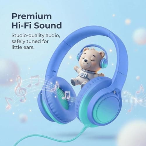 Zollexa Kids Wired Headphones, 85/94dB, Mic, USB-C Adapter, Sky Blue — view 4