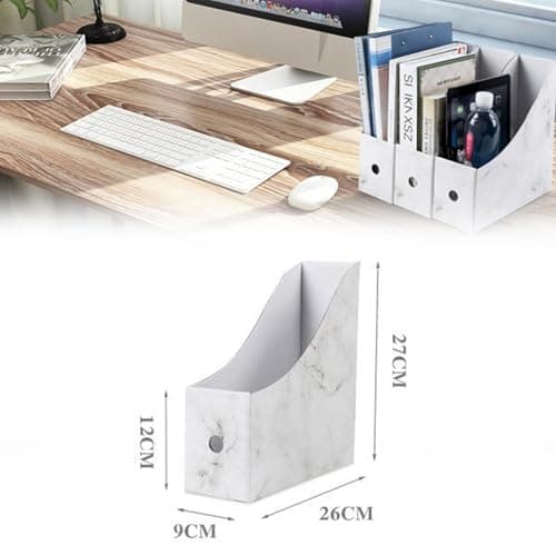 27x27x26cm Marbling Cardboard File Organizer, 3 Pack Desktop File Holder, Cardboard File Rack With Labels, Foldable A4 Folder Holder,Mag-azine Storage Box,Magaz-ine File Holder, Desktop File Organizer — view 6