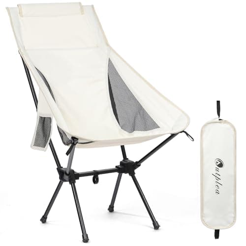 Outplea High Back Lightweight Compact Camping Chair for Adults, Outdoor Folding Chair Backpacking for Beach Fishing, White