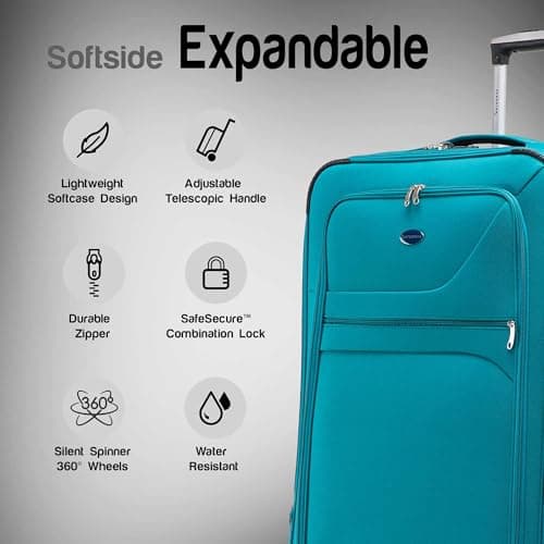 Aerostar Carry-on 20" Lightweight Soft Expandable Suitcase, Hand Luggage 4 Wheels & Combination Lock, 55x35x20cm | Accepted All Airlines easyjet, RyanAir, British Airways (Teal, 36 litres) — view 2