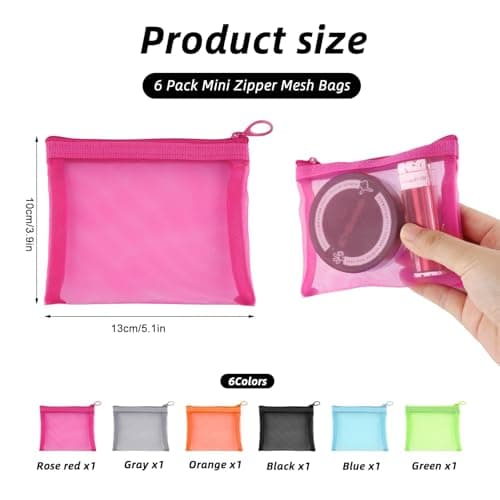 6 Pack Mini Zipper Mesh Bags 13x10cm Nylon Clear Toiletry Bag Makeup Cosmetic Mini Pouches Travel Coin Pouch Small Cosmetic Organizer Portable Travel Pouch for Lipstick Earphone Jewelry 6 Colors — view 2