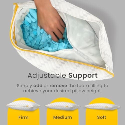 Cosi Home® Luxury Memory Foam Pillows 2 Pack with Bamboo Pillow Cover, Cooling Gel Filling & Adjustable Height - Breathable & Machine Washable for Side, Back & Front Sleepers (Size: 71 x 45cm) — view 3