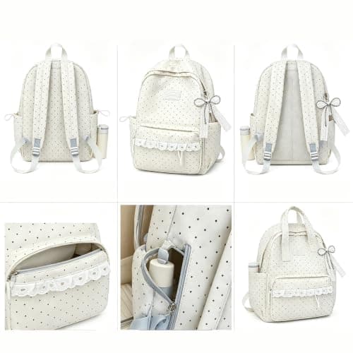 FUNLOV Girls Backpack, Cute Aesthetic Backpack Polka Dot School Backpack for Teens (Yellow) — view 5