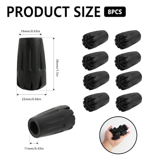 Pack of 8 Nordic Walking Poles Rubber Tips - Durable Replacement Rubber Stoppers for Enhanced Grip on Asphalt, Gravel, and Mountain Terrain - Fit for Hiking and Trekking Poles, 11 x 32 mm — view 2