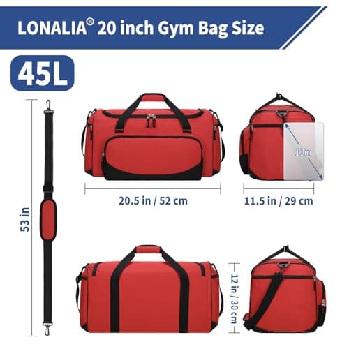 LONALIA 45L Sports Holdall Bags for Men, Gym Duffle Bag, Red — view 2