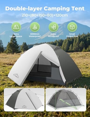 Gysrevi Camping Tent 1/2 Man Waterproof Tents for Camping, 3 Season, Grey — view 2