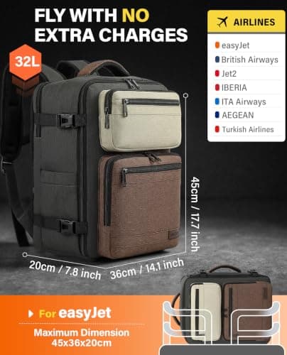 VANKEV 45x36x20 EasyJet British Airways Cabin Bag Travel Backpack — view 2