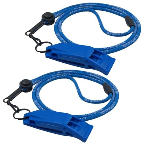 LuxoGear Blue Whistle (2-Pack) 120dB Loud Safety & Emergency Whistle with Lanyard and Breakaway Clasp for Hiking, Kayak, Boat, Personal Safety, Travel, Emergency Kits