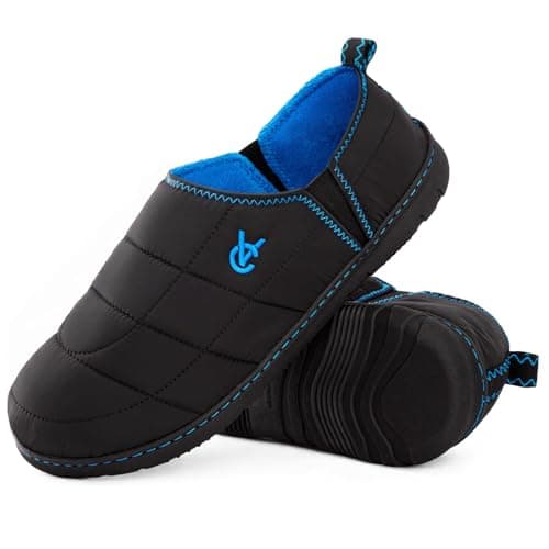 VeraCosy Men's Quilted Slippers Anti Skid Outsole Outdoor Knight Black,8-9 UK