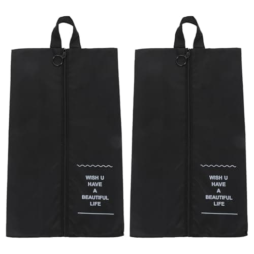 Hoement 2pcs Waterproof Shoe Bags with Zipper for Family Travel and Mountaineering, Simple and Practical Polyester Shoe Pouches in Black for Men and Women