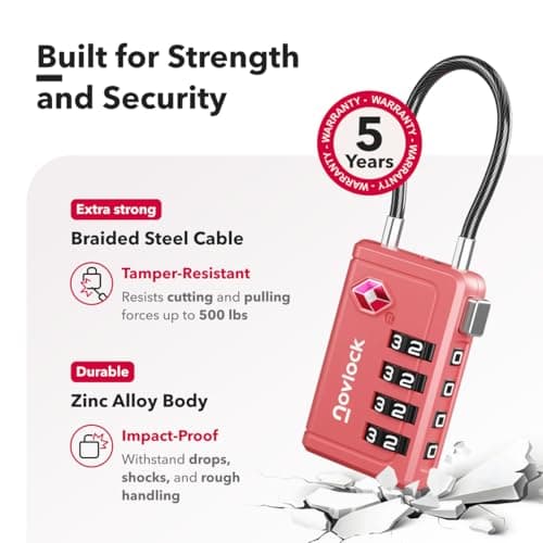 TSA Luggage Locks with Alert Indicator – 4-Digit Travel Padlocks with Flexible Cables for Suitcases, Backpacks & More – Suitcase Locks, 2-Pack, Pink — view 4