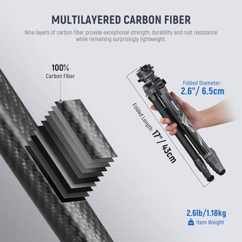NEEWER LITETRIP LT32 Camera Travel Tripod, Carbon Fiber Portable Stand, Ball Head Detachable Center Axis Flip Buckle Cleaning Cloth Arca QR Plate Compatible with Peak Design Capture V3 (Former TP62) — view 3