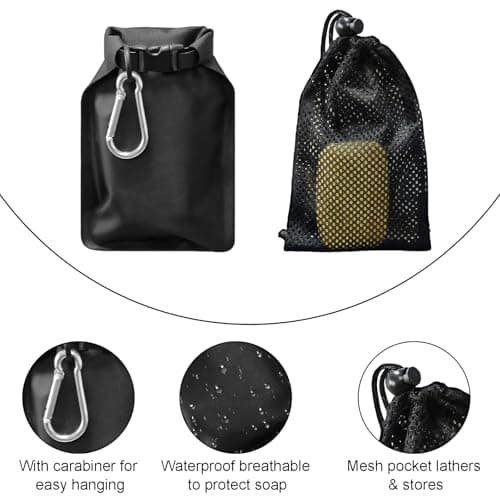 2PCS Soap Bar Bag Waterproof Leakproof Portable Travel Compact with Lathering Bag and Carabiner Clip for Outdoor Camping — view 2