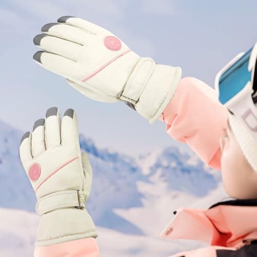 Feelorna Ski Gloves for Women, Winter Thermal Touchscreen Waterproof Gloves with Adjustable Wristband, Plush Lining Windproof Warm Snowboard Snow Glove for Skiing Cycling Running (beige) — view 6