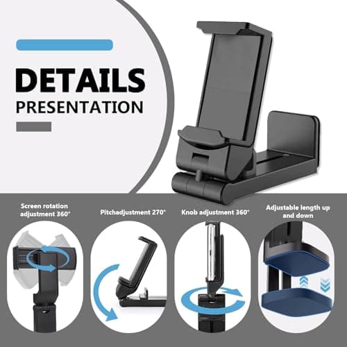 Airplane in Flight Phone Holder with 360° Rotating Clamp Universal Adjustable Desk Mount for Travel Home and Office,Phone Clip Compatible with iPhone and Android Devices Foldable Portable, Hand Free — view 3