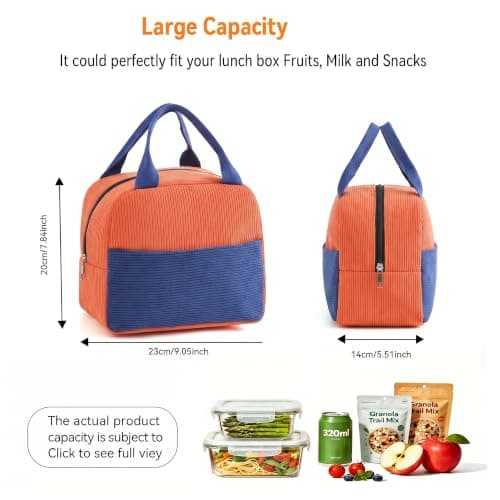 Arae Lunch Bag Women Men - Reusable Leakproof Cooler Tote Lightweight Thermal Lunchbox for Office, Gym, Beach & Travel (Orange Blue) — view 2
