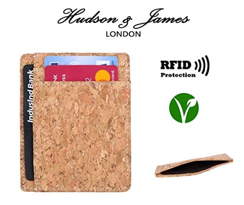 Hudson & James Designer Cork Vegan Eco Friendly RFID Blocking Wallet Minimalist Slim ID Case Credit Card Holder for Men Women (Natural Cork) — view 4