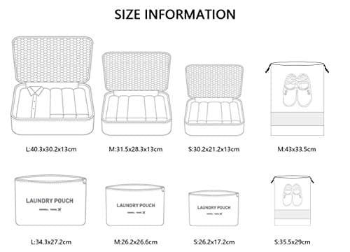 Vicloon Packing Cubes, 8 PCS Travel Organiser Bags Luggage Organizers with Shoe Bag for Clothes Suitcase Shoes (Blue) — view 4