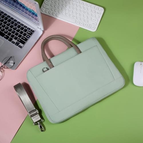 FUNSEED 15.6 Inch Laptop Bag for Women Men Polyester Lightweight Solid Work Computer Laptop Messenger Briefcase Bag for Travel Office, Green, Large — view 3