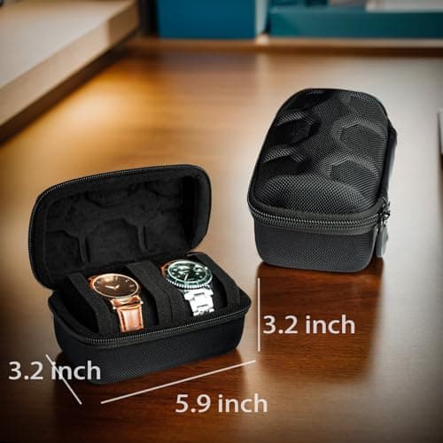 AUKURA 2 slot Hard Watch Travel Case, Watch Roll Case Storage and Organizer for Men and Women, with anti-move watch pillow (Black fabric 2 slot) — view 2