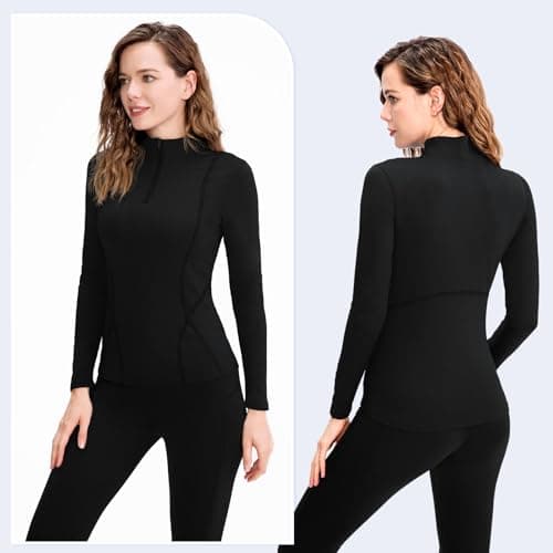 TERODACO Base Layer Women Half Zip Ski Thermal Tops 02513 Black M — view 2