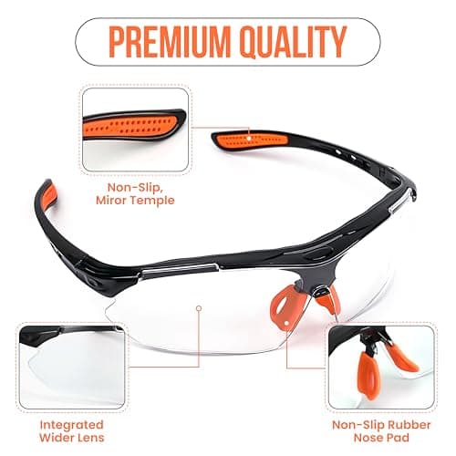 Wild Polar Safety Glasses - Black & Orange - Clear Lenses, Anti-Fog Eye Protection Goggles with Orange Nose and Ear Grips - Lightweight & Durable, Comfortable Fit for Work, Lab & DIY — view 3