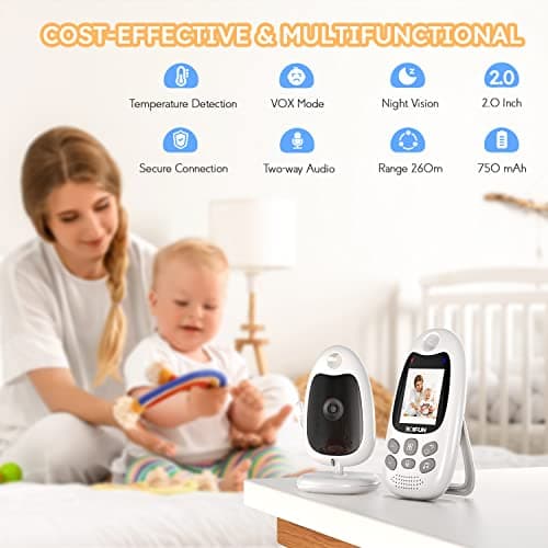BOIFUN 2026 Upgraded Baby Monitor with Camera and Night Vision, No WiFi, 2-inch Screen, VOX/ECO Mode, Rechargeable Battery, Two-way Audio, Video, Lullabies, Feeding Reminder, Temperature Sensor, Gift — view 2