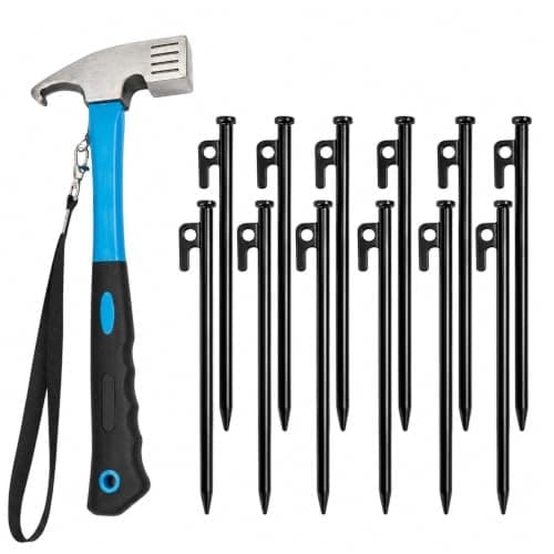 GREENSAPPIRE Tent Pegs and Hammer Set, 12 pcs 30cm teel Tent Stakes