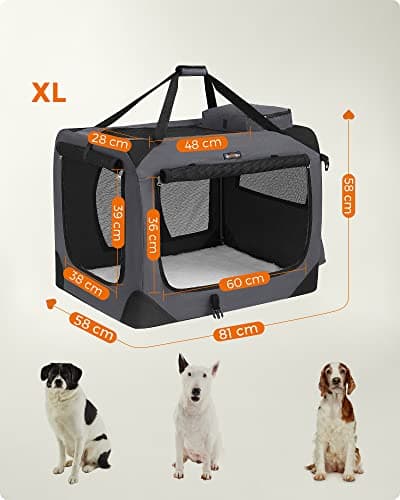 Feandrea Foldable Pet Carrier Bag, Portable Dog Travel Crate, Soft Sided Dog Cat Pet Travel Carrier Large Dog Crate for Car with Breathable Mesh and Storage Pockets, 81 x 58 x 58 cm, Grey PDC008G01 — view 4
