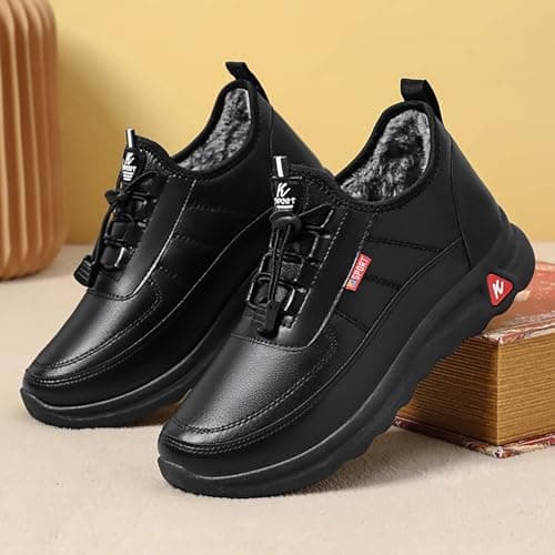 Walking Ankle Boots For Women Uk Lace Up， Waterproof Wool Lined Leather Orthopaedic Snow Boots，Womens Platform Winter Snowshoes，Cold-Resistant Walking Shoes For Middle Age And Elderly — view 2