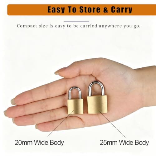 10Pack Small Locks with Same Keys, 3/4" (20mm) Wide Lock Body Solid Brass Padlocks Keyed Alike, Mini Padlocks for Suitcases/Luggage/Backpacks/Tool Box/Diary Books/School lockers — view 5