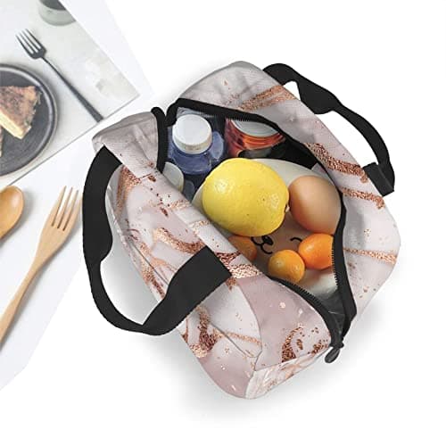 Lunch Bag Insulated Box Marble Painting with Rose Gold Glitter Pink Reusable Tote Portable Leakproof Cooler Front Pocket for Travel/Picnic/Work/School/Office, Gold,pink — view 4