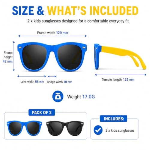 2Pcs Kids Sunglasses for Boys – Retro Square Polarised Childrens Sunglasses — view 3
