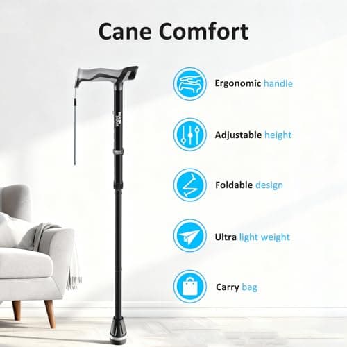 HEALTHBAZAAR Walking Stick with LED Light, Folding Stick for Men & Women with Shock Absorption - Adjustable, Lightweight Collapsible Walking Sticks with Comfort Grip Handle, Heavy Duty All Terrain Tip — view 2