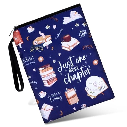 XLIUAX Just One More Chapter Book Sleeve, 11x 8.5 inch Waterproof Book Protector with Zipper and Front Pocket Washable Canvas Paperback Cover for Readers Lovers Gifts Books Accessories Travel Vacation