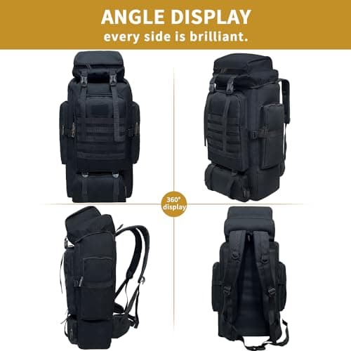 Vaupan Hiking Backpack, 80L Camping Backpack, Waterproof Large Outdoor Sport Travel Daypack Molle Rucksack for Men Women (Black) — view 2