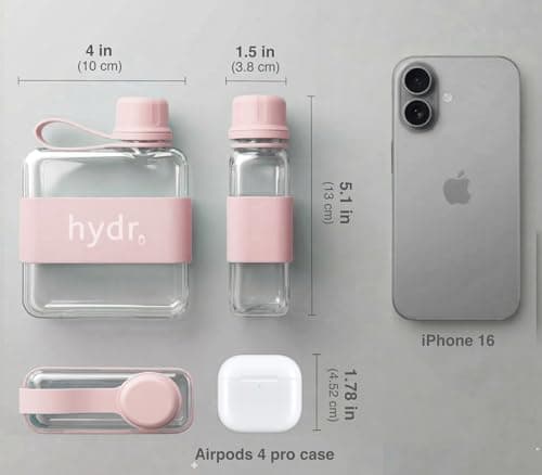 hydr™ v2 Flat Water Bottle For Handbag & Flexible Cleaning Brush | 320ml Tritan BPA Free Slim Travel Water Bottle, small water bottle for handbag (Dusty Pink) — view 4