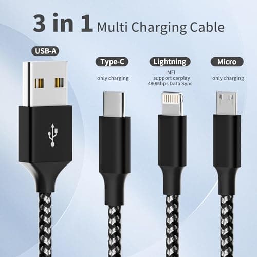Travel Essentials Multi Charging Cable, 3 in 1 Universal Phone Charger Cord — view 2