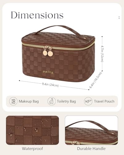 Prite Makeup Bag Toiletry Case for Women with Brush Holder, Brown, Standard — view 5