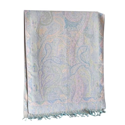 2026 Adults' Paisley Print Fringed Shawl Scarf, Ornate Motif, Long Rectangular Shape and Tasselled Fringe, Polyester Layer for Autumn Walks, Winter Outfits, Travel Casual Wear (4) Mint Green — view 2